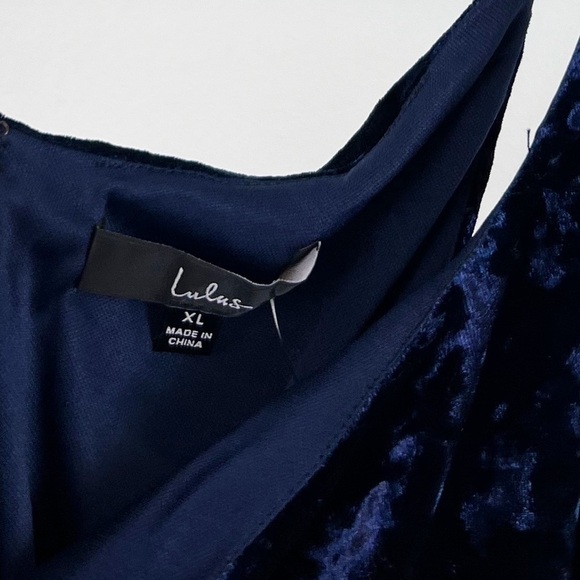 NWT Lulu’s Forever Thriving Navy Blue Velvet One-Shoulder Bodycon Dress - Picture 7 of 9